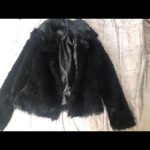 Black faux fur coat